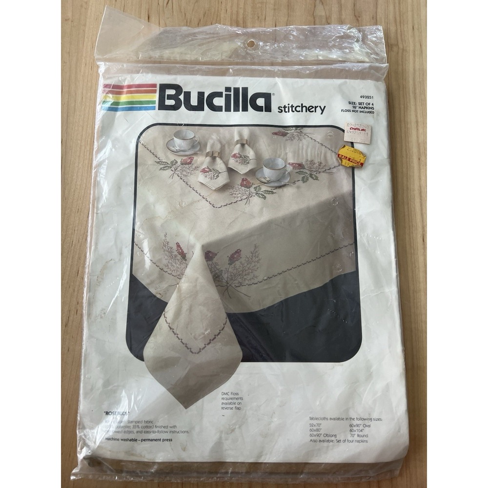 Bucilla Stitchery Rosebuds Stamped Embroidery Kit 4 Napkins 15in Vintage 493251